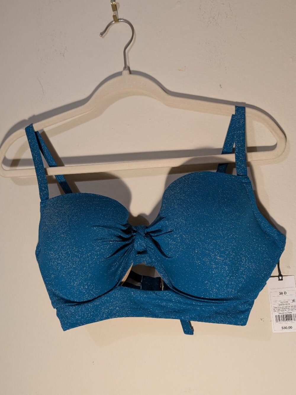 NWT Shade & Shore Blue Sparkle Bikini Top Size 38D